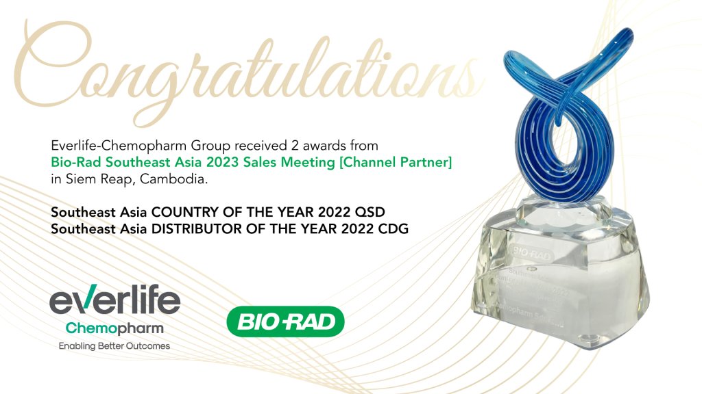 The Clinical Diagnostics division from Everlife-Chemopharm Group received two awards from Bio-Rad Southeast Asia 2023 BioRad Award 24Feb2023001